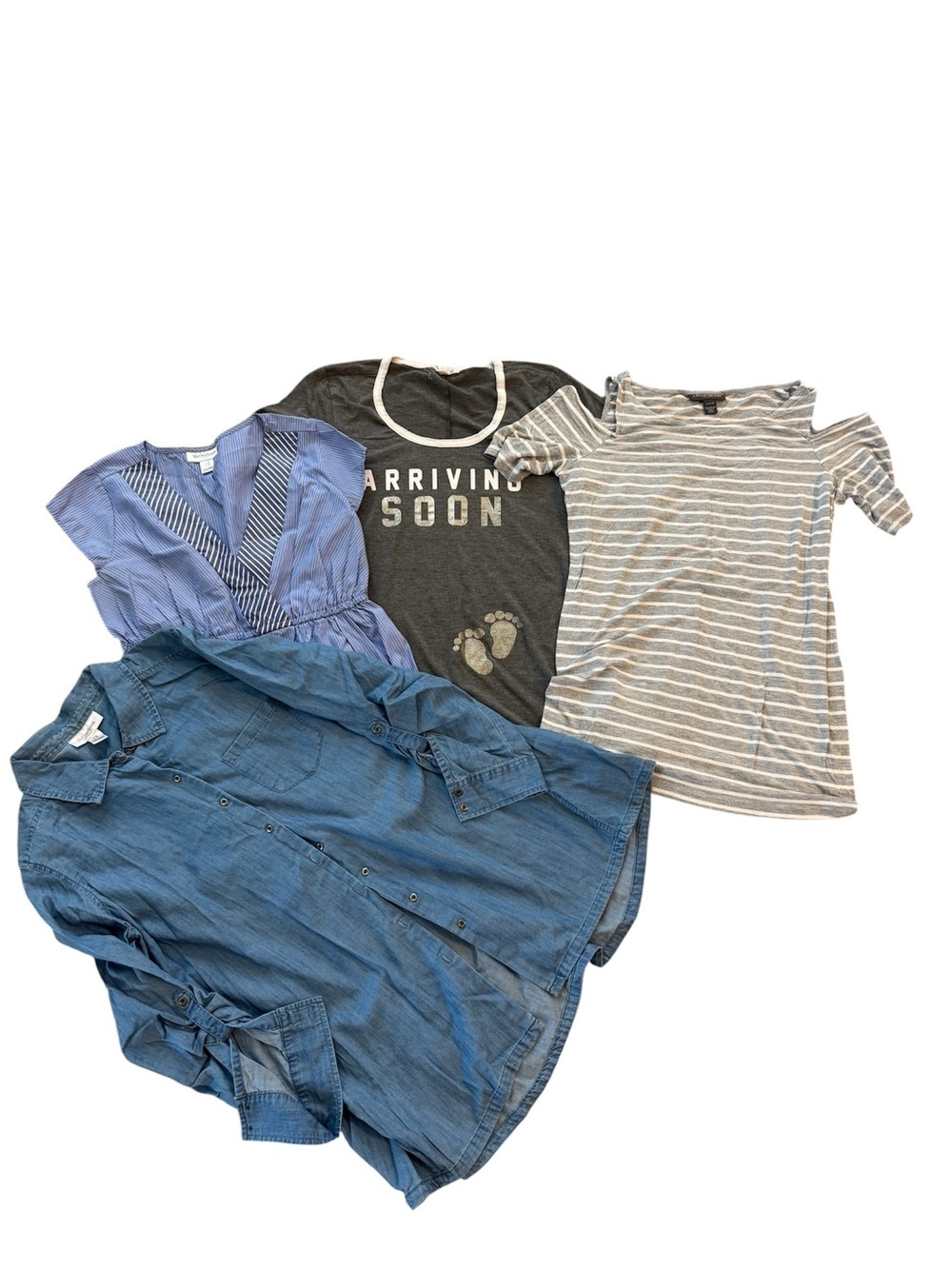 Mixed Maternity Tops Bundle - Blue Chambray, Gray Stripe & Navy Tops